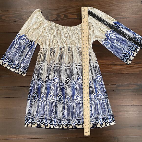 Muse X Boston Proper Dress Womens Size 12 Babydoll Blue Tan Loose Bohemian Mini - Picture 8 of 10
